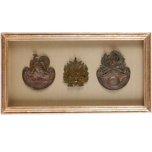 (3) French military shako plaques, 19th c.