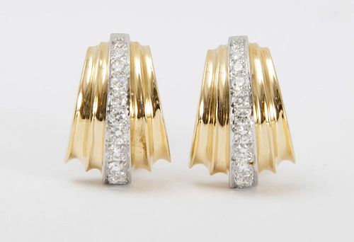 PAIR OF TIFFANY & CO. 18K GOLD AND DIAMOND EARCLIPS