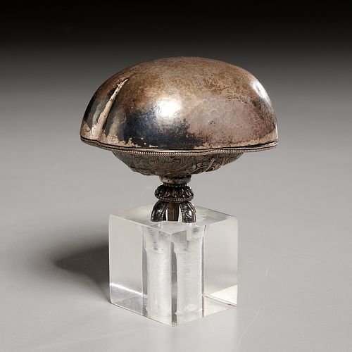 Tibetan silver Kapala skull cup
