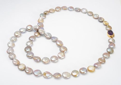 14K GOLD, PEARL AND AMETHYST NECKLACE