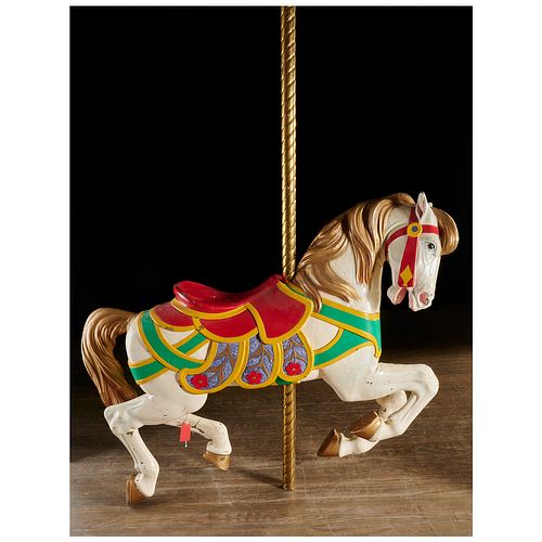 Vintage painted carousel horse with pole