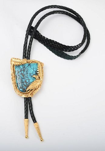 14K GOLD AND TURQUOISE BOLO TIE