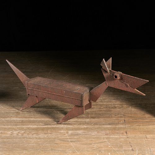Brutalist running dog sculpture