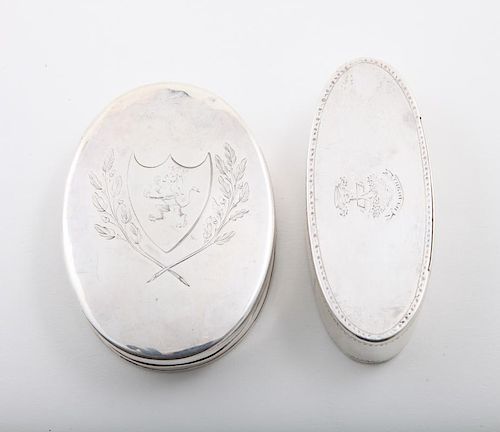 AMERICAN PRESENTATION SILVER OVAL BOX AND A GEORGE III CRESTED SNUFF BOX