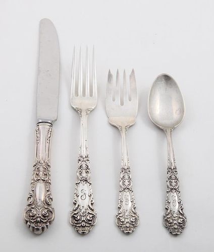 REED & BARTON MONOGRAM SILVER 48-PIECE FLATWARE SERVICE IN THE FRENCH RENAISSANCE" PATTERN"