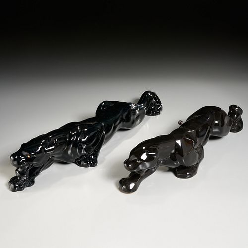 Near pair Vintage ceramic panther sculptures