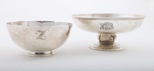 TWO AMERICAN MONOGRAMMED AND FOOTED SILVER BOWLS