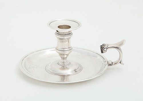 GEORGE III CRESTED SILVER CHAMBER CANDLESTICK