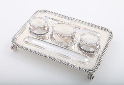 ENGLISH SILVER CRESTED INKSTAND
