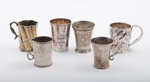 FOUR LATIN AMERICAN SILVER MUGS AND TWO SILVER CUPS