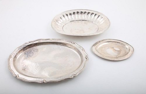 LATIN AMERICAN 800 SILVER OVAL BASIN AND TWO SILVER TRAYS