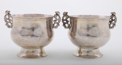 PAIR OF LATIN AMERICAN SILVER TWO-HANDLED CUPS