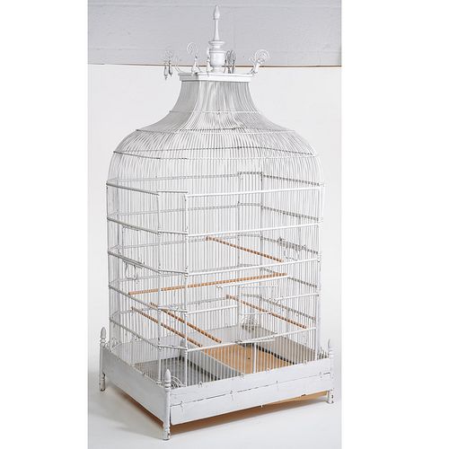 French style painted wood and wirework birdcage