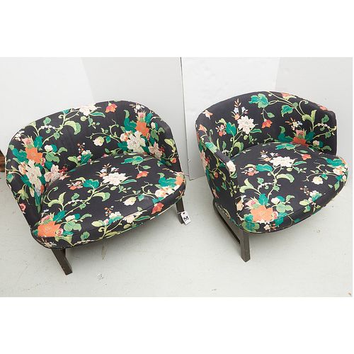 Pair Mid-Century Dunbar style lounge chairs