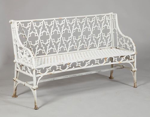 PAIR OF WHITE PAINTED CAST-IRON GARDEN BENCHES