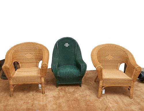 (3) Arts & Crafts style wicker garden chairs