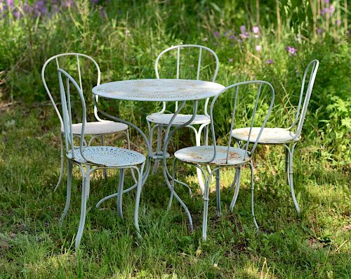 FRENCH PAINTED AND PIERCED METAL BISTRO SET