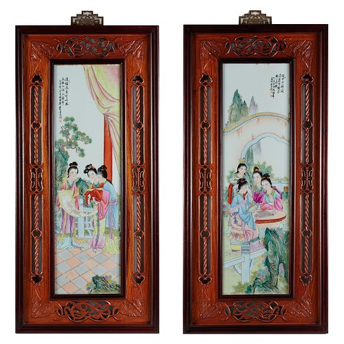 Pair Chinese enameled porcelain plaques