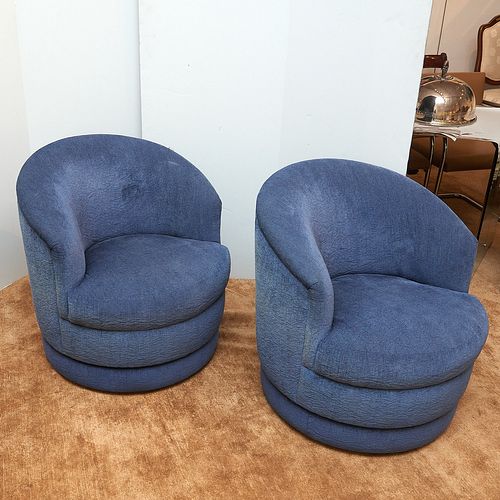 Pair Designer barrel back swivel chairs