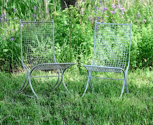 NEAR PAIR OF FRENCH PAINTED METAL GARDEN SLIPPER CHAIRS