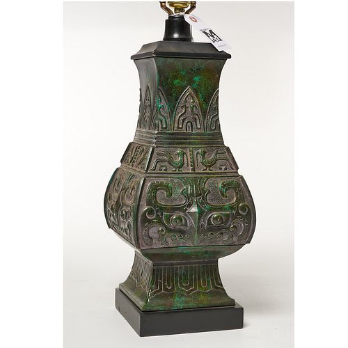 Chinese archaic style patinated metal lamp