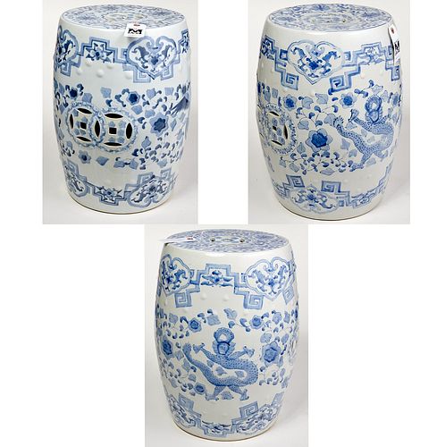 (3) Chinese blue and white porcelain garden seats