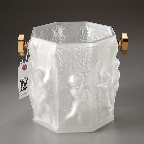 Lalique style frosted molded glass ice bucket
