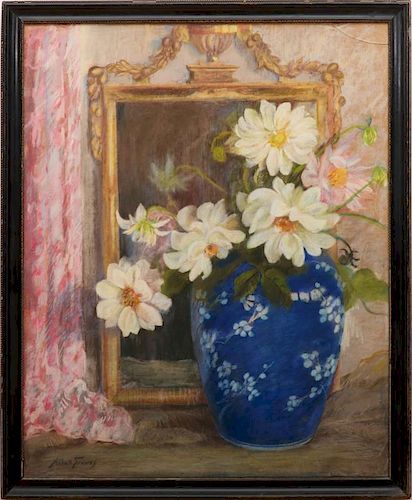 ABBOTT FULLER GRAVES (1859-1936): FLOWERS IN A BLUE VASE