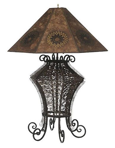 Art Nouveau Wrought Iron Lamp with