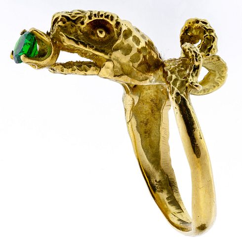 18k Gold and Emerald Snake Ring