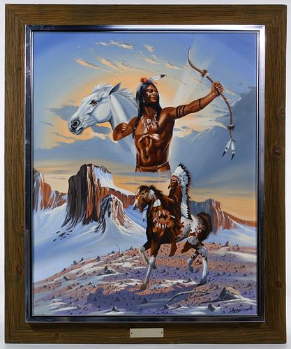 Gary Ampel (American, 20th Century) 'Crazy Horse' Oil on Board