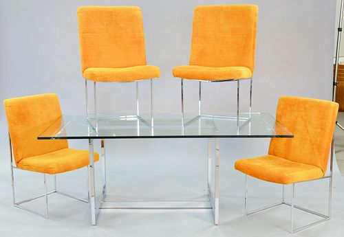 Mid-Century Milo Baughman for Thayer Coggin, four dining chairs and table, 28 1/2" h. , top 35 1/2" x 72".