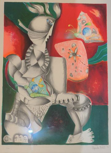 Alexandra Nechita (Romanian/American, b. 1985), lithograph, 1996, depicts abstract figure and butterflies, signed "Alexandra Nechita" lower right and 