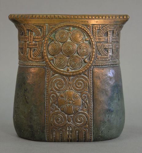 Gustav Gurschner, Art Deco bronze vase, stamped "Made in Austria", partial impressed signature "Gursch", Sotheby's label to base, 7 1/4" h.