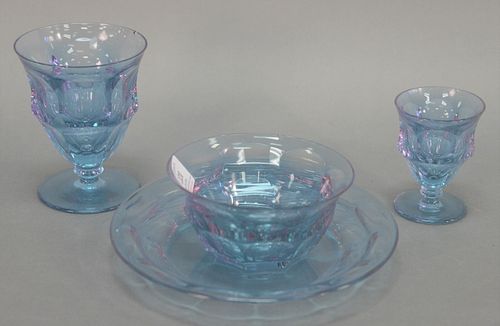 Thirty-seven pieces of Moser glass, includes: glassware, compotes, bowls, dishes, etc., purple/blue color, all stamped "Moser" to base.