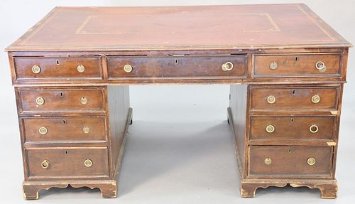 George IV mahogany double pedestal partners desk with tooled leather top, ht. 30", top 38" x 61".