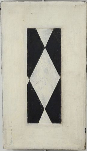 Sean Scherer (b. 1968), "Center", c. 1989 - 90, oil and wax on canvas, black and white diamonds on white field, signed and dated verso, 14 1/4" x 8 1/