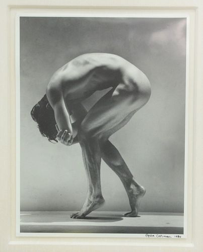 Greg Gorman (American, b. 1949), 1989, depicts male nude kneeling , photograph, signed and dated lower right "Greg Gorman", light wear and creasing to