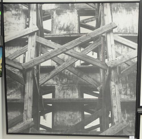 Vera Rohm (b.1943), depicts black and white image of wooden scaffolding, inscribed and signed on verso, "Vera Rohm, "Stutzwerk", Paris, 1977 - 1991", 