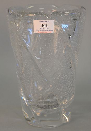 Daum Studio "Nancy France" art glass vase with swirl and controlled bubbles, signed to base, 9 3/4" h. [Provenance: An Estate from 5th Avenue, New Yor