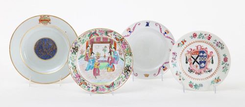 FOUR CHINESE EXPORT ARMORIAL PORCELAIN PLATES