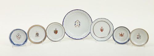 GROUP OF SEVEN CHINESE EXPORT ARMORIAL PORCELAIN PLATES