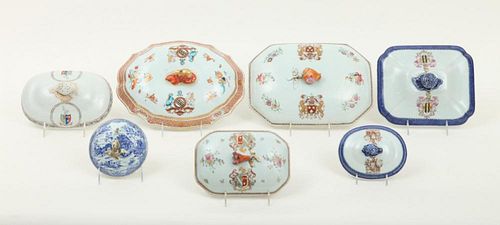GROUP OF SEVEN CHINESE EXPORT ARMORIAL PORCELAIN TUREEN COVERS