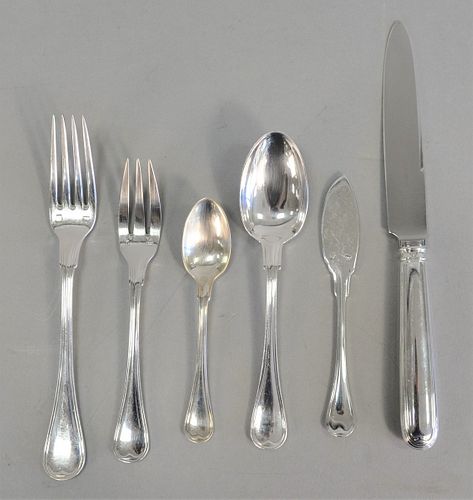 One hundred-six piece Puiforcat partial flatware service. [Property from the Collection of Ginny and Henry Mancini].