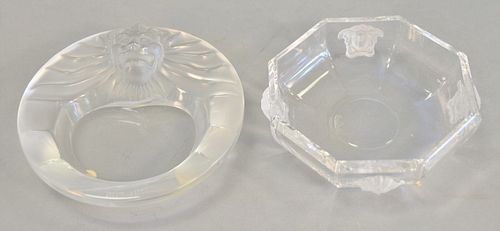 Two glass dishes including Versace by Rosenthal octagonal dish with four Versace medusa symbols to sides, signed "Rosenthal Versace" to base, ht. 1 1/