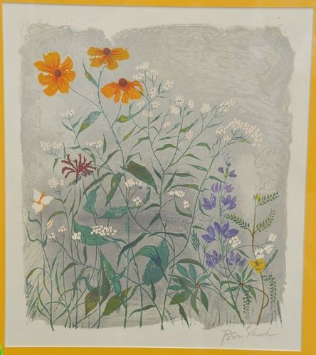 Ben Shahn (Lithuanian/American, 1898-1969), flowers, lithograph, signed in image lower right, portfolio information attached to verso, inscribed "and 