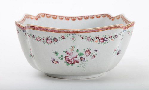 CHINESE EXPORT FAMILLE ROSE ARMORIAL PORCELAIN PUNCH BOWL