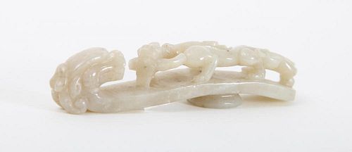 CHINESE CARVED PALE GREEN JADE BUCKLE
