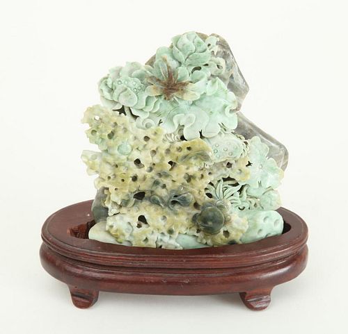CHINESE CARVED MULTI-COLORED JADE MOUNTAIN