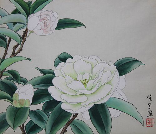 Ren Yu (B. 1945) "White Camellias"